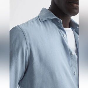 REISS MENS Vincy Corduroy Cutaway Collar Shirt Top Soft Blue Size S Micro Wale